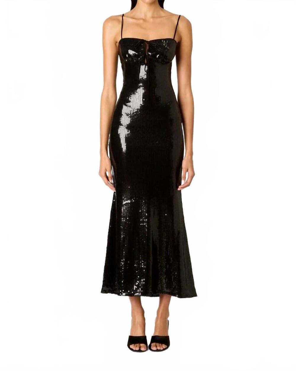NEW NIA hawk sequin midi dress in black
